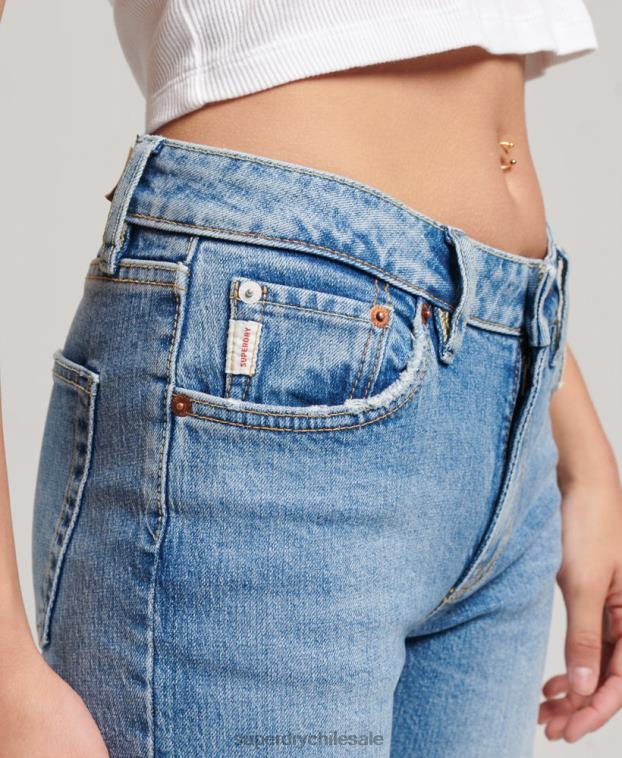 mujer Superdry azul vaqueros pitillo acampanados de tiro medio de algodón orgánico 2R68Z3887