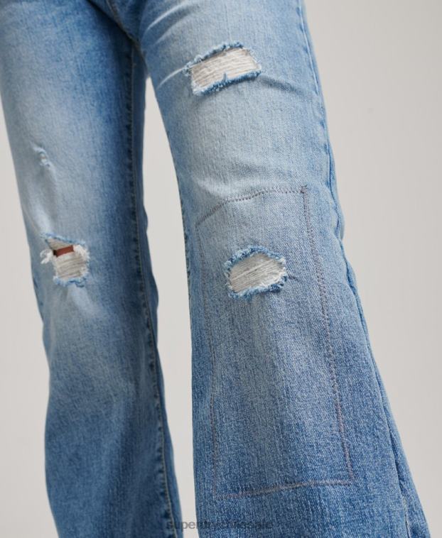 mujer Superdry azul vaqueros pitillo acampanados de tiro medio de algodón orgánico 2R68Z3887