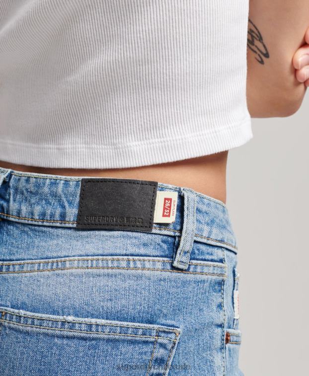 mujer Superdry azul vaqueros pitillo acampanados de tiro medio de algodón orgánico 2R68Z3887