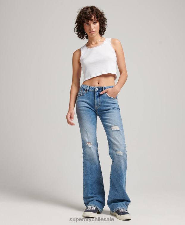 mujer Superdry azul vaqueros pitillo acampanados de tiro medio de algodón orgánico 2R68Z3887
