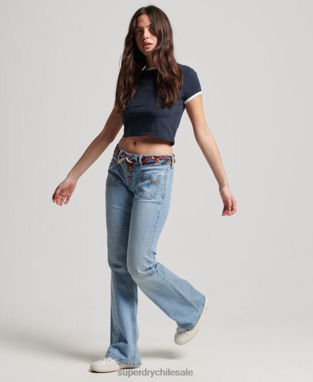 mujer Superdry azul vaqueros pitillo acampanados vintage de tiro bajo de algodón orgánico 2R68Z3863