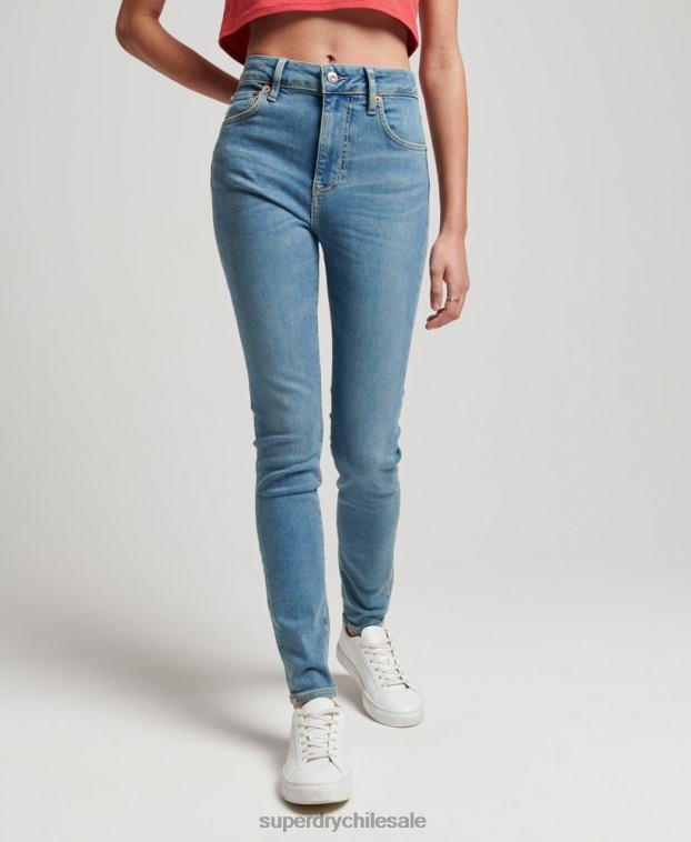 mujer Superdry azul vaqueros pitillo de tiro alto de algodón orgánico 2R68Z3880