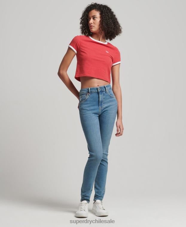 mujer Superdry azul vaqueros pitillo de tiro alto de algodón orgánico 2R68Z3880