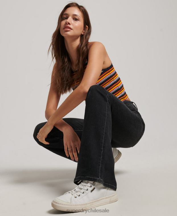 mujer Superdry gris oscuro vaqueros pitillo acampanados de talle alto de algodón orgánico 2R68Z3867