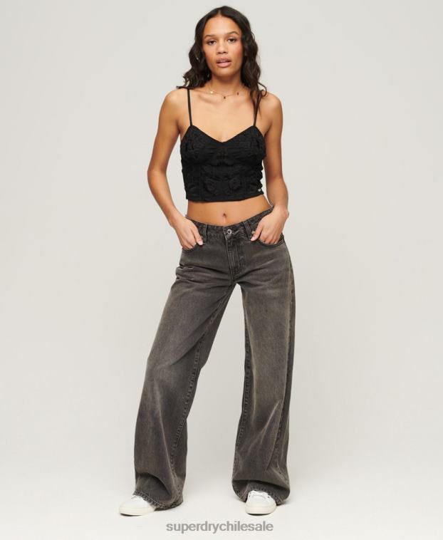 mujer Superdry gris vaqueros anchos de algodón orgánico 2R68Z3879