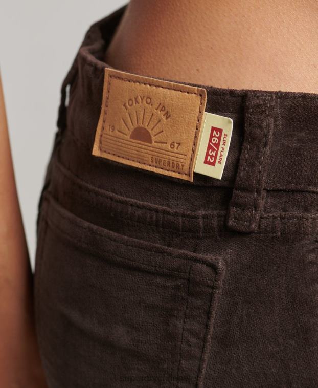 mujer Superdry marrón vaqueros acampanados de terciopelo de tiro bajo 2R68Z2588