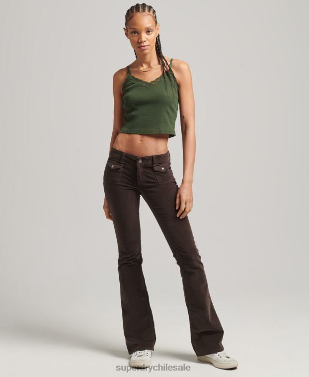 mujer Superdry marrón vaqueros acampanados de terciopelo de tiro bajo 2R68Z2588