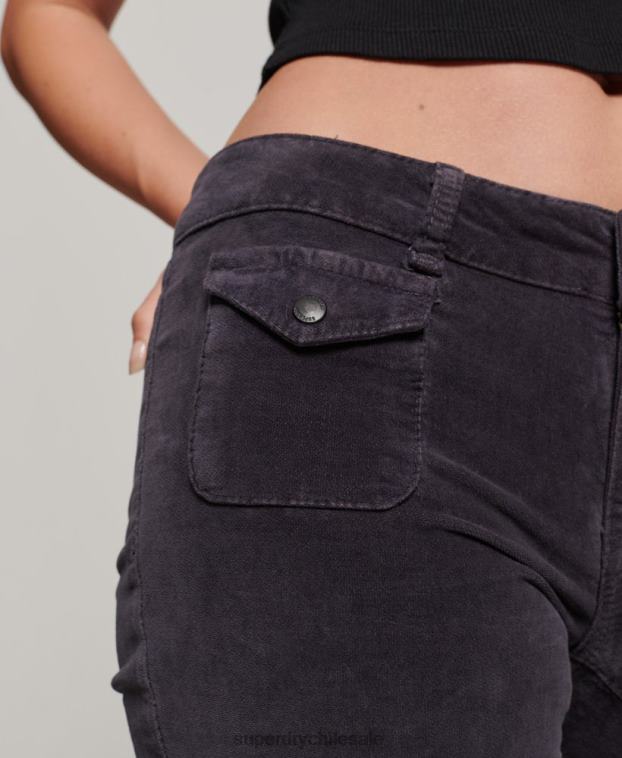 mujer Superdry negro vaqueros acampanados de terciopelo de tiro bajo 2R68Z2596