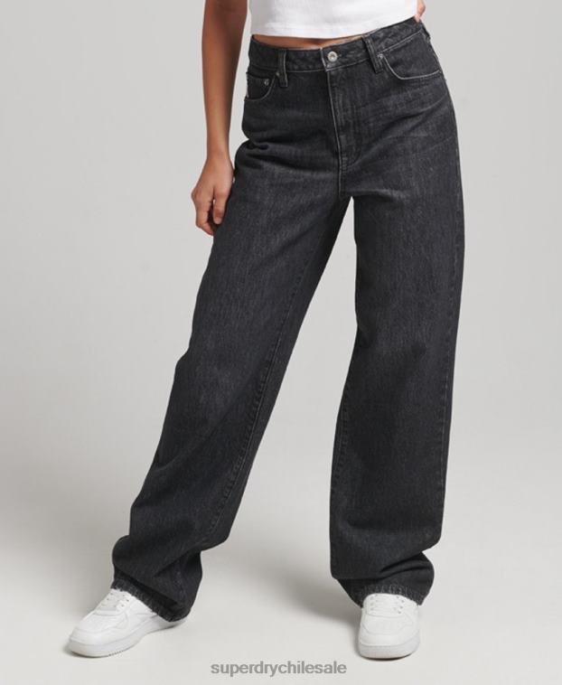 mujer Superdry negro vaqueros anchos de algodón orgánico 2R68Z3886