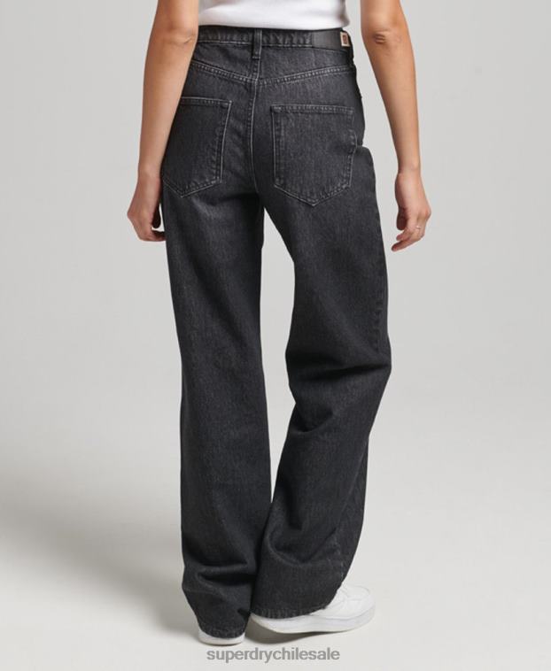 mujer Superdry negro vaqueros anchos de algodón orgánico 2R68Z3886