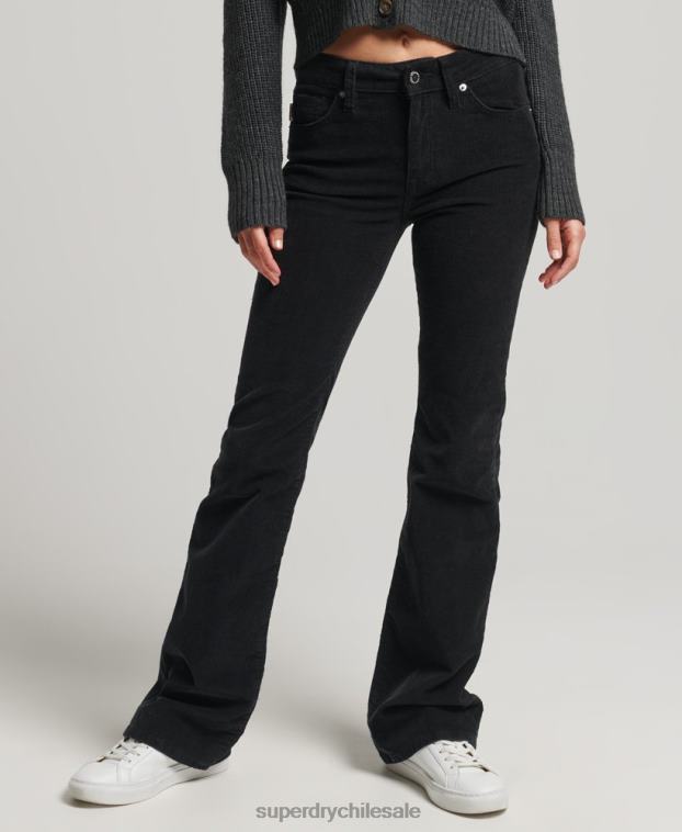 mujer Superdry negro vaqueros pitillo acampanados de tiro medio 2R68Z2311