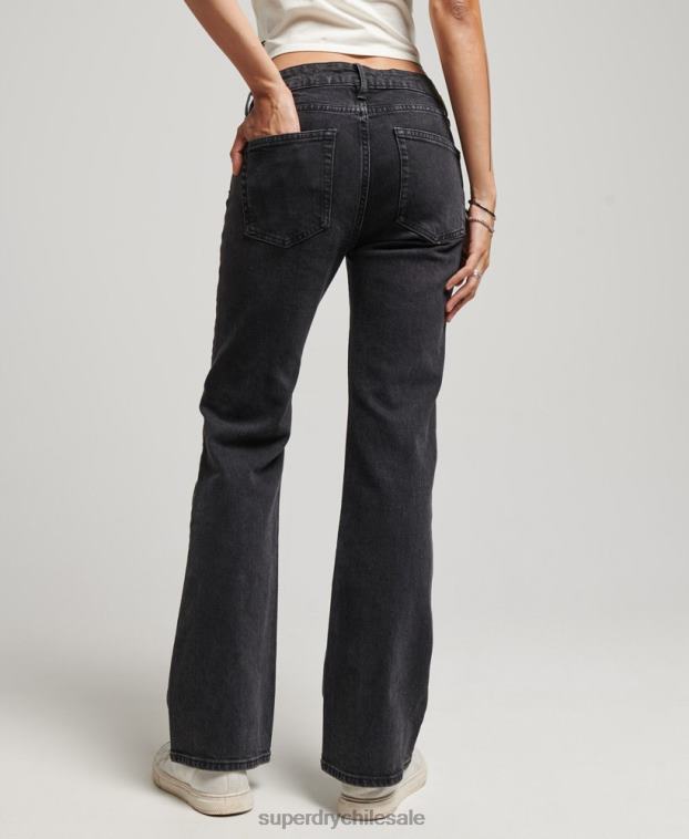 mujer Superdry negro vaqueros pitillo acampanados de tiro medio de algodón orgánico 2R68Z3876