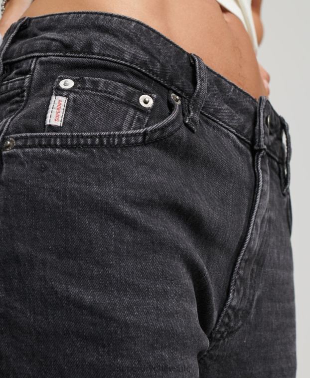 mujer Superdry negro vaqueros pitillo acampanados de tiro medio de algodón orgánico 2R68Z3876