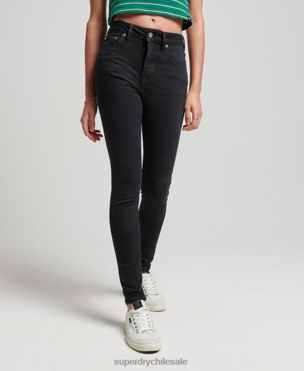 mujer Superdry negro vaqueros pitillo de tiro alto de algodón orgánico 2R68Z3870