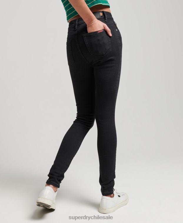 mujer Superdry negro vaqueros pitillo de tiro alto de algodón orgánico 2R68Z3870