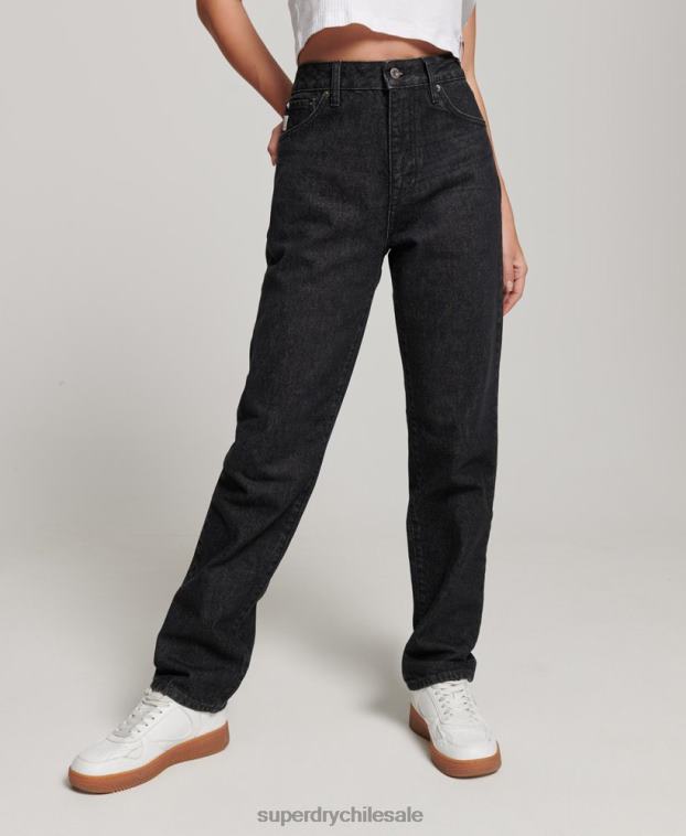 mujer Superdry negro vaqueros rectos de tiro alto de algodón orgánico 2R68Z3864