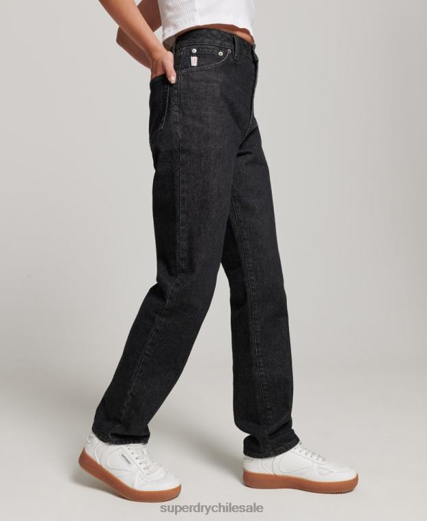mujer Superdry negro vaqueros rectos de tiro alto de algodón orgánico 2R68Z3864