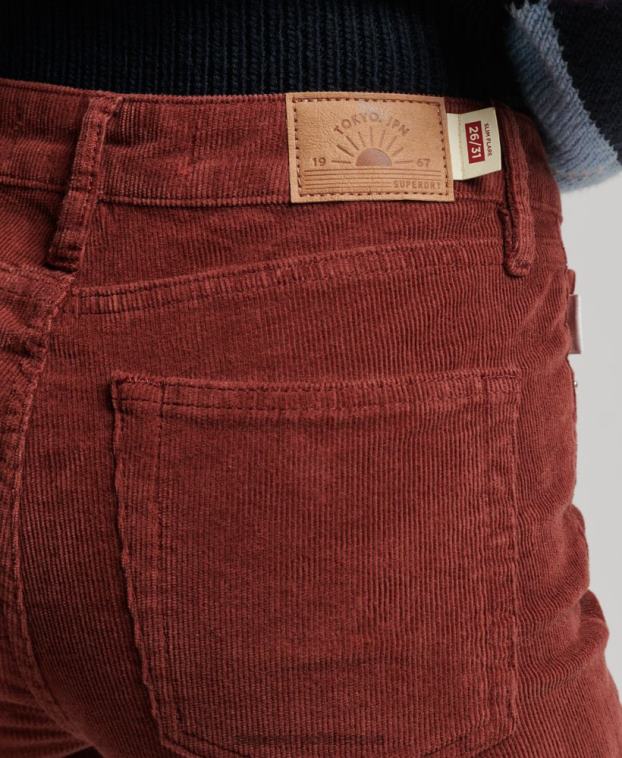 mujer Superdry rojo vaqueros pitillo acampanados de tiro medio 2R68Z2598
