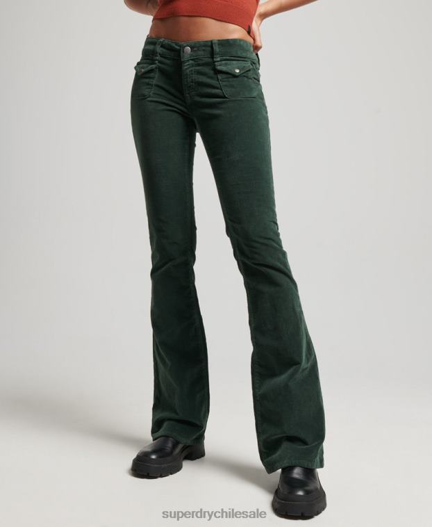 mujer Superdry verde vaqueros acampanados de terciopelo de tiro bajo 2R68Z2597