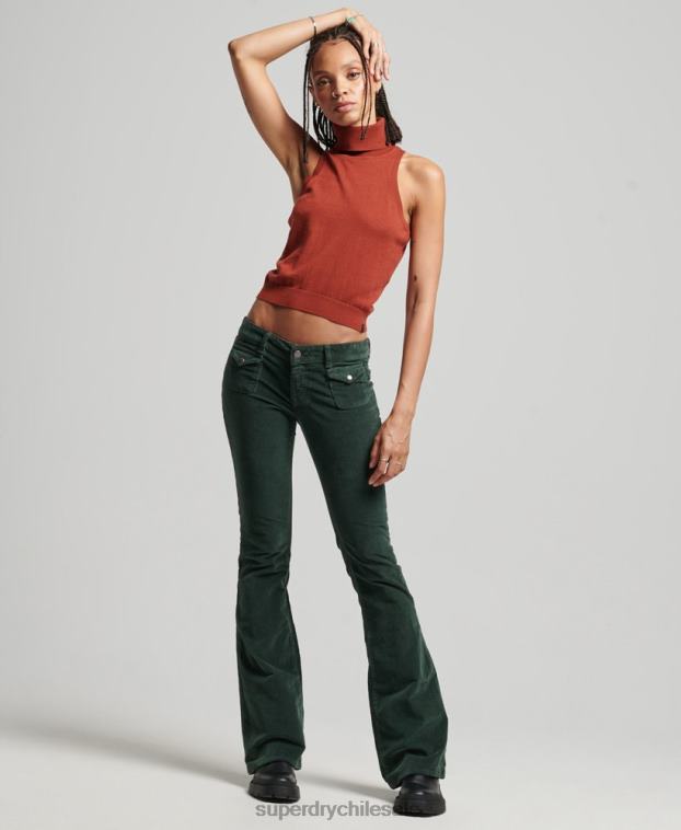 mujer Superdry verde vaqueros acampanados de terciopelo de tiro bajo 2R68Z2597
