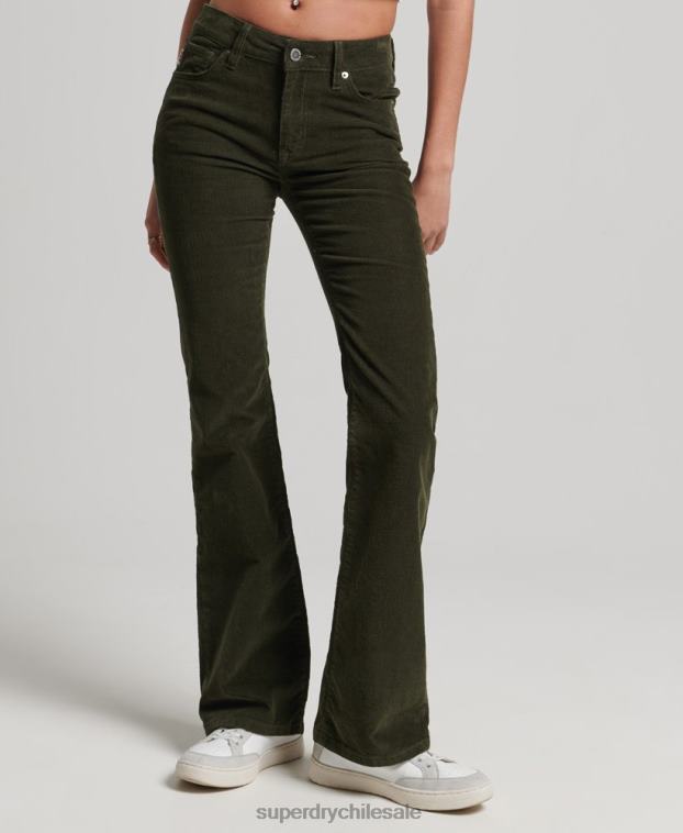 mujer Superdry verde vaqueros pitillo acampanados de tiro medio 2R68Z2580