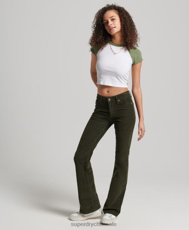 mujer Superdry verde vaqueros pitillo acampanados de tiro medio 2R68Z2580