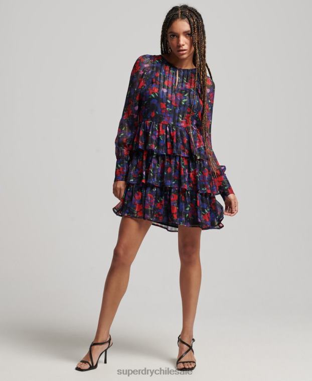 mujer Superdry Armada vestido de manga larga con volantes 2R68Z2520
