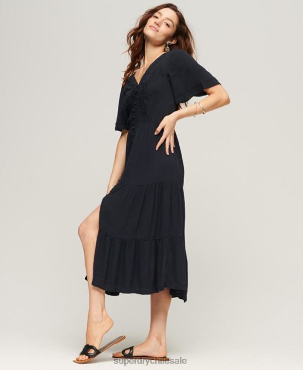 mujer Superdry Armada vestido midi con capas bordadas 2R68Z2236