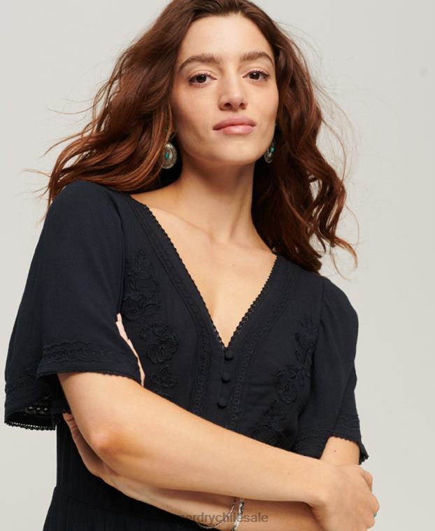 mujer Superdry Armada vestido midi con capas bordadas 2R68Z2236