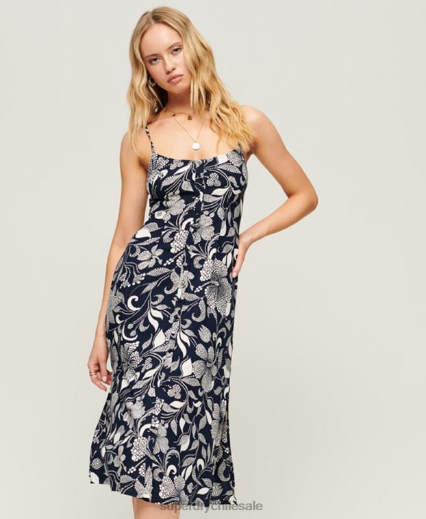 mujer Superdry Armada vestido midi de tirantes con botones estampados 2R68Z2043