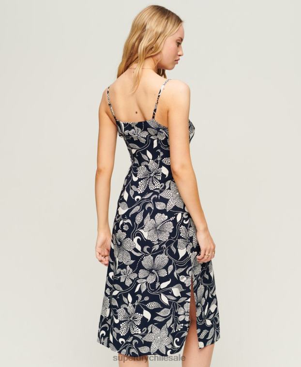 mujer Superdry Armada vestido midi de tirantes con botones estampados 2R68Z2043