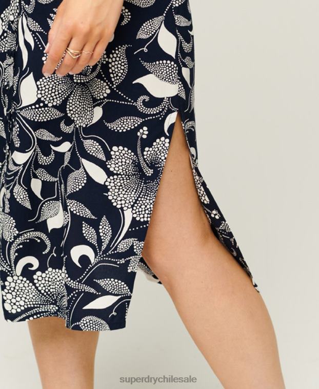 mujer Superdry Armada vestido midi de tirantes con botones estampados 2R68Z2043