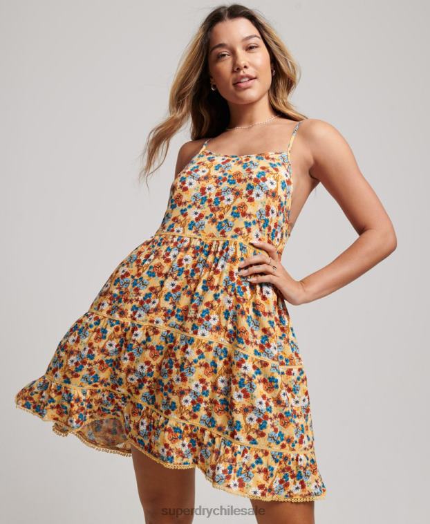 mujer Superdry amarillo mini vestido camisero de playa 2R68Z2363