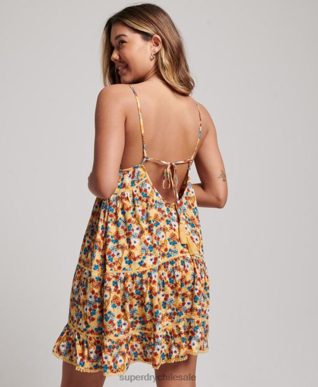 mujer Superdry amarillo mini vestido camisero de playa 2R68Z2363