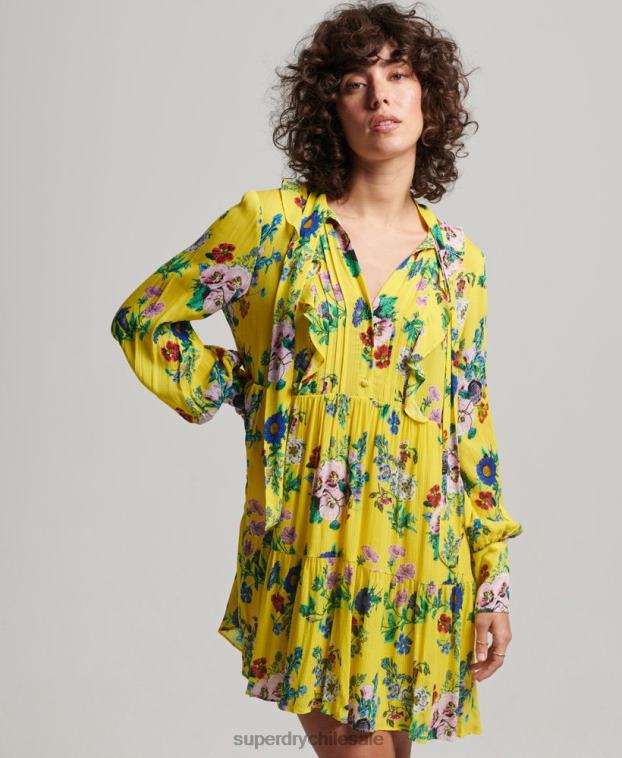 mujer Superdry amarillo mini vestido de estudios fuera de servicio 2R68Z2466