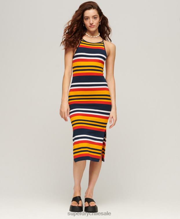 mujer Superdry amarillo vestido midi de tirantes con rayas 2R68Z1984