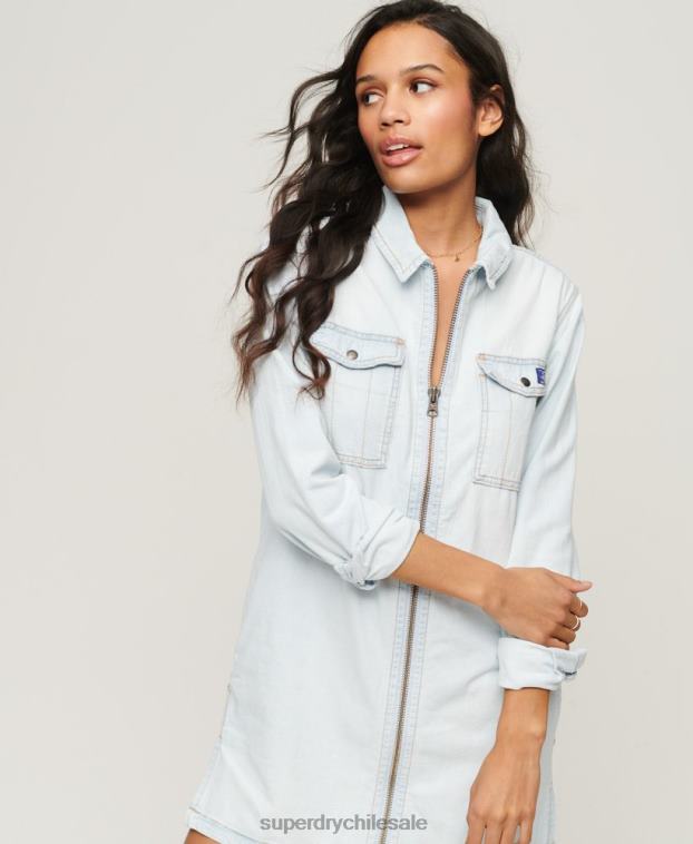 mujer Superdry azul claro vestido camisero de mezclilla 2R68Z2543