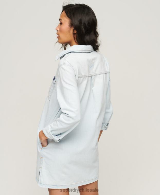 mujer Superdry azul claro vestido camisero de mezclilla 2R68Z2543