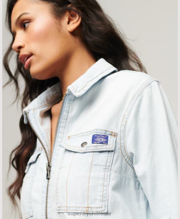 mujer Superdry azul claro vestido camisero de mezclilla 2R68Z2543