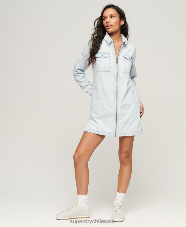 mujer Superdry azul claro vestido camisero de mezclilla 2R68Z2543