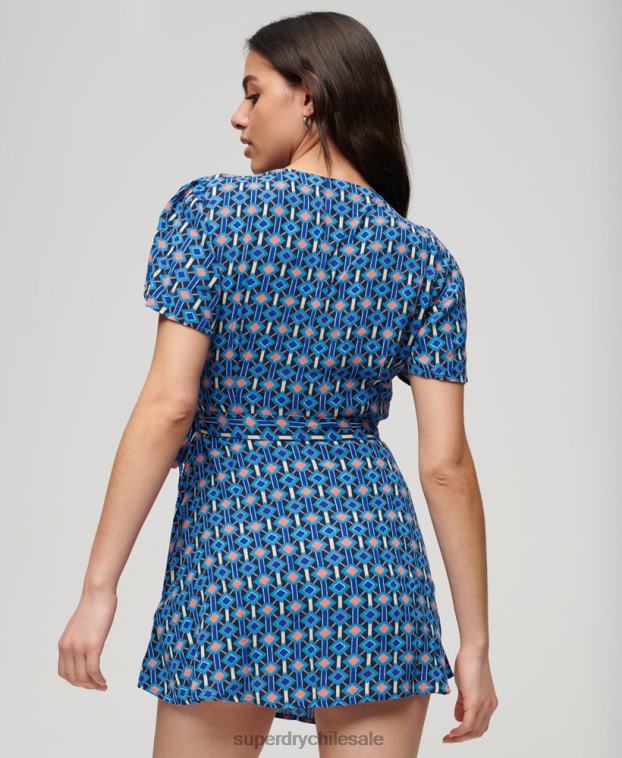 mujer Superdry azul minivestido cruzado vintage 2R68Z1966