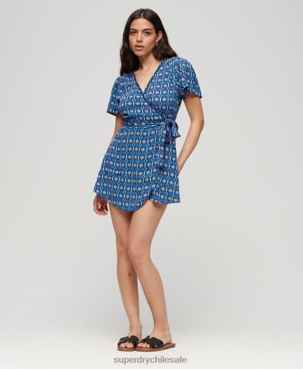 mujer Superdry azul minivestido cruzado vintage 2R68Z1966