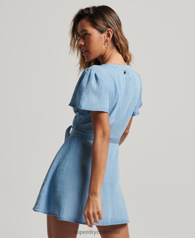 mujer Superdry azul minivestido cruzado vintage 2R68Z2546