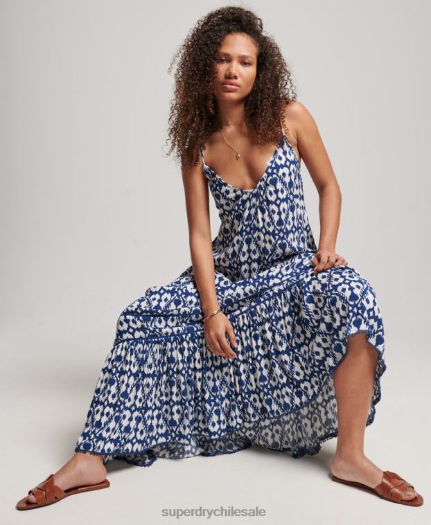 mujer Superdry azul vestido camisero largo 2R68Z2380