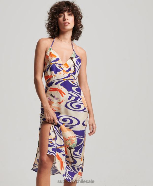 mujer Superdry azul vestido midi estampado 2R68Z2397