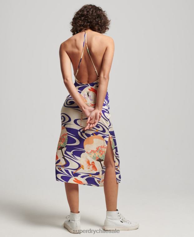 mujer Superdry azul vestido midi estampado 2R68Z2397
