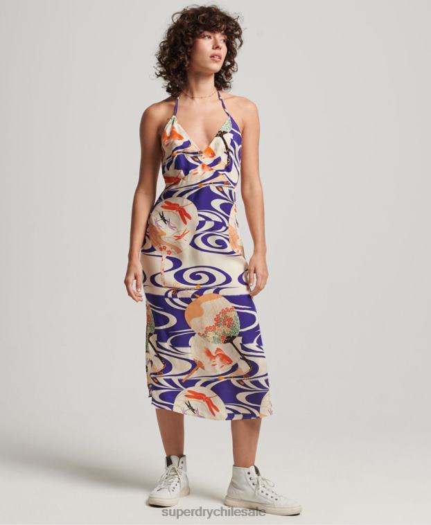 mujer Superdry azul vestido midi estampado 2R68Z2397