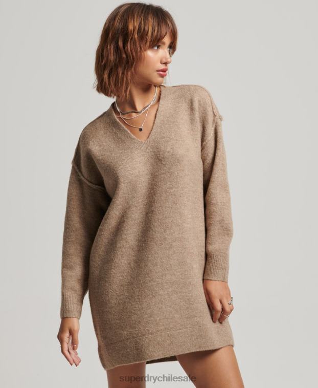 mujer Superdry beige vestido estilo jersey de punto con cuello en V 2R68Z2421