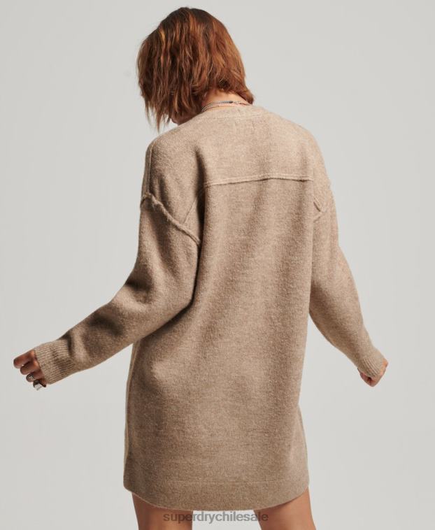 mujer Superdry beige vestido estilo jersey de punto con cuello en V 2R68Z2421