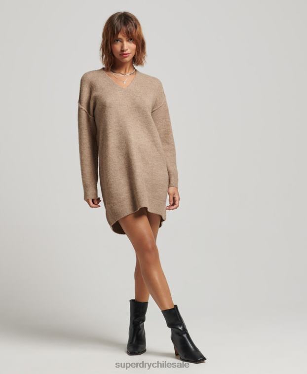 mujer Superdry beige vestido estilo jersey de punto con cuello en V 2R68Z2421